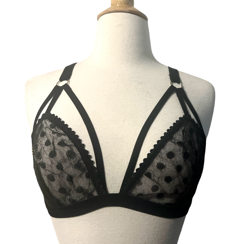Lonely Label Sheer Dot Cut Out Bra, Black, 34C, NWT